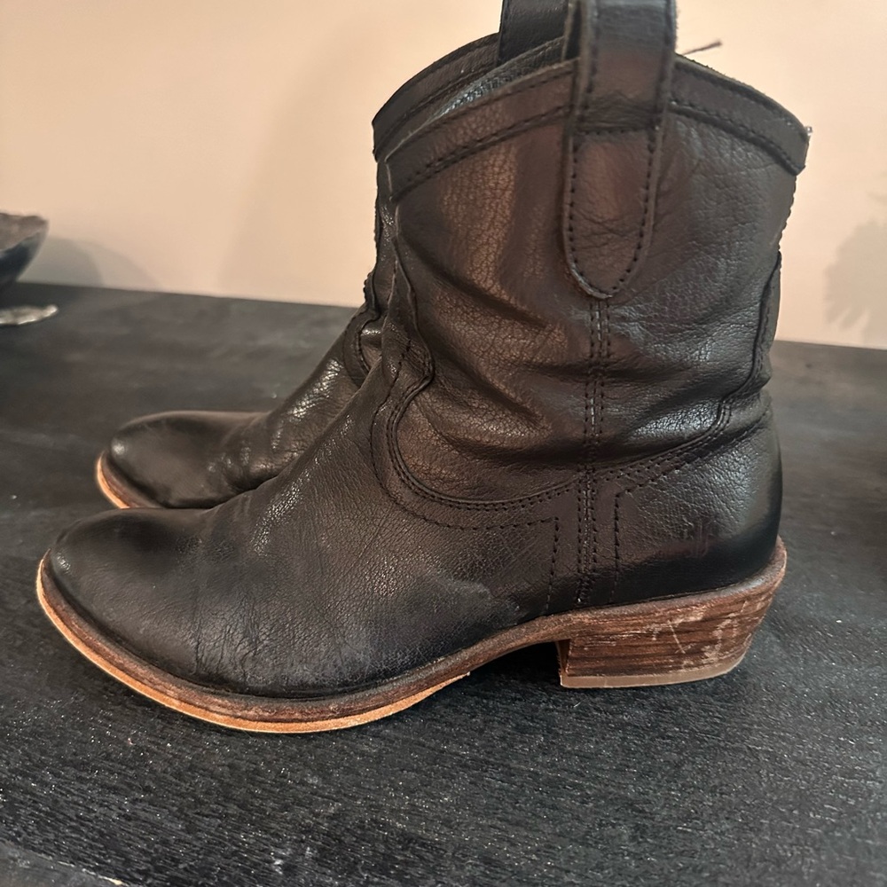 Frye Western Black Leather Ankle Booties size 6.5 women